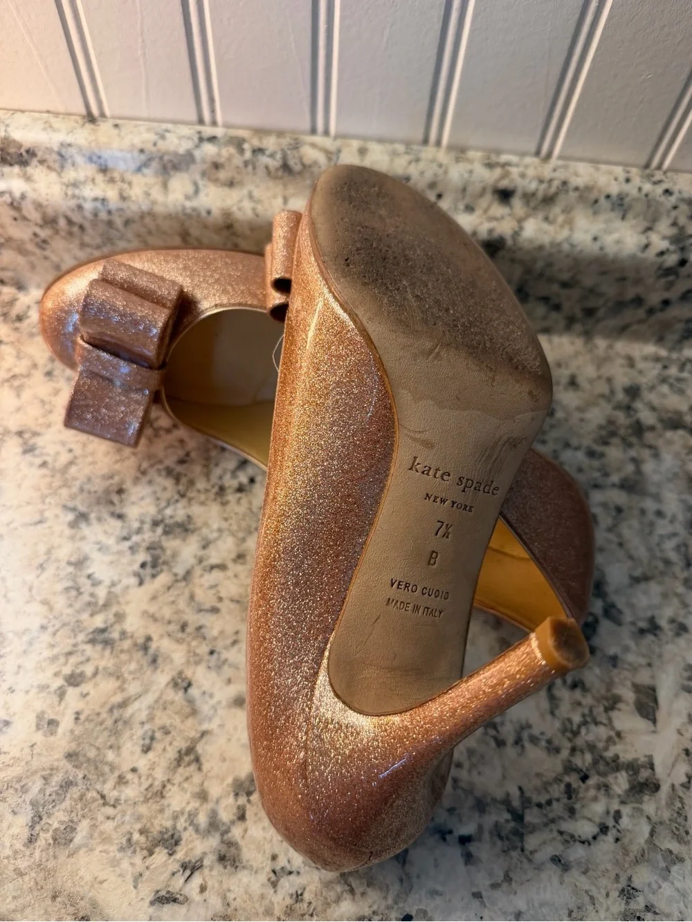 Kate Spade ♠️ Rose Gold Glitter Heels with Bow Wedding Princess Made in Italy